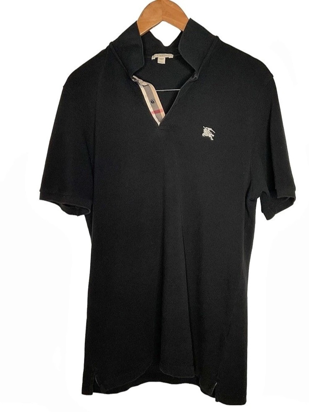Burberry Check Placket Cotton Pique Polo Shirt Black Cotton Polo Shirt Size XXL